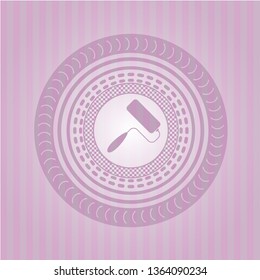 roller brush icon inside retro style pink emblem