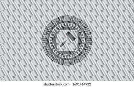 roller brush icon inside silver color badge or emblem. Scales pattern. Vector Illustration. Detailed.