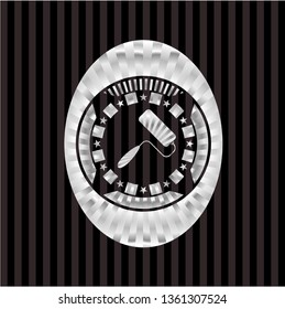 roller brush icon inside silvery emblem or badge