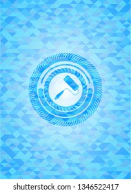 roller brush icon inside sky blue emblem. Mosaic background