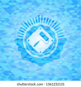 roller brush icon inside sky blue emblem with mosaic ecological style background