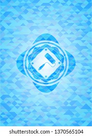 roller brush icon inside sky blue emblem with mosaic background
