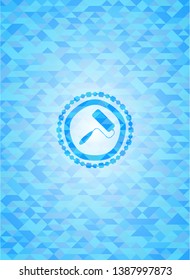 roller brush icon inside sky blue emblem with mosaic background