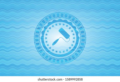 roller brush icon inside sky blue water emblem background.