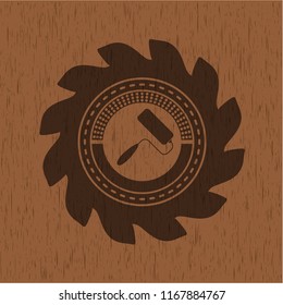 roller brush icon inside vintage wooden emblem