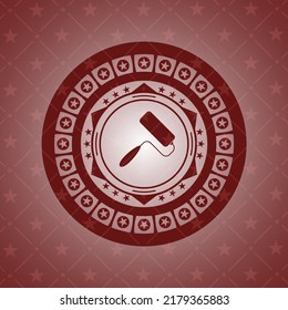 icono del pincel de rodillos dentro del emblema rojo vintage. 