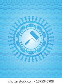 roller brush icon inside water wave emblem background.