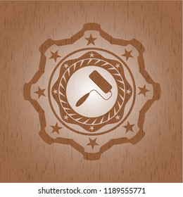 roller brush icon inside wood emblem. Vintage.