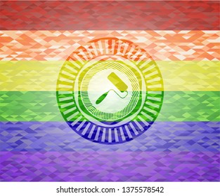 roller brush icon on mosaic background with the colors of the LGBT flag