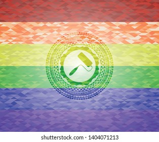 roller brush icon on mosaic background with the colors of the LGBT flag