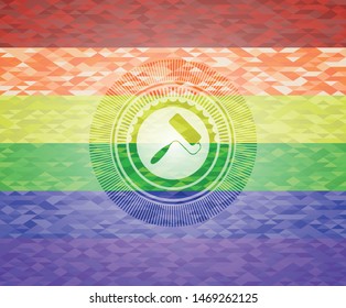 roller brush icon on mosaic background with the colors of the LGBT flag