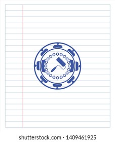roller brush icon pen emblem. Blue ink. Vector Illustration. Detailed.