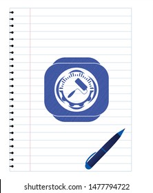 roller brush icon with pen strokes. Blue ink. Vector Illustration. Detailed.