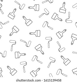 Roller and brush icons. Vector seamless pattern with hand drawn isolated construction materials on white color. Pattern on the theme of building. Background for use in design, packing, fabric