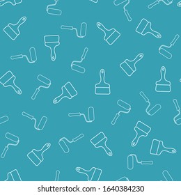 Roller and brush icons. Vector seamless pattern with hand drawn isolated construction materials. Pattern on the theme of building. Background for use in design, packing, fabric