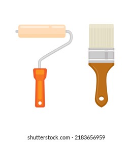 Roller and brush paint tools object set illustration vector