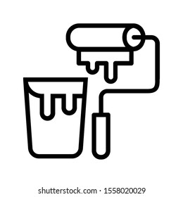 roller brush painting construction line icon