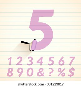 Roller Brush Painting Numbers : Vector Illustration