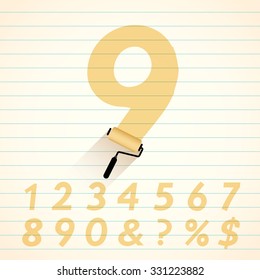 Roller Brush Painting Numbers : Vector Illustration
