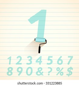 Roller Brush Painting Numbers : Vector Illustration