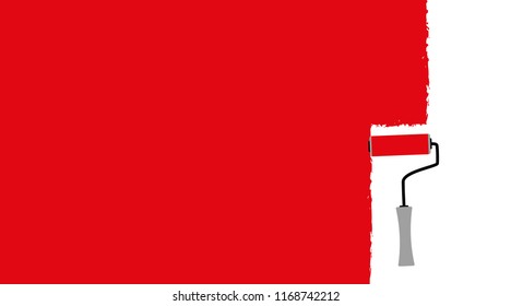 roller brush painting red vector illustration EPS10