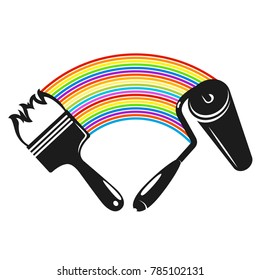 Roller and brush for painting symbol