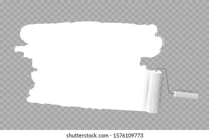 Roller brush painting white over transparent background. vector illustration.