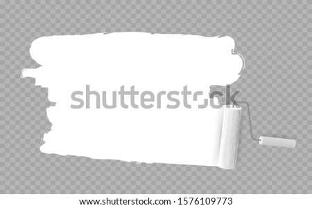 Roller brush painting white over transparent background. vector illustration.