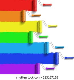 roller brush with rainbow colors paint