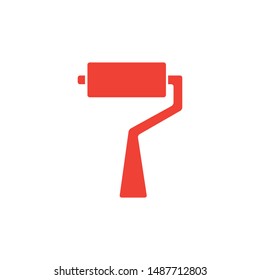 Roller Brush Red Icon On White Background. Red Flat Style Vector Illustration.