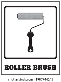 Roller Brush Sign isolated on white background drawing by illustration. Construction Tool.