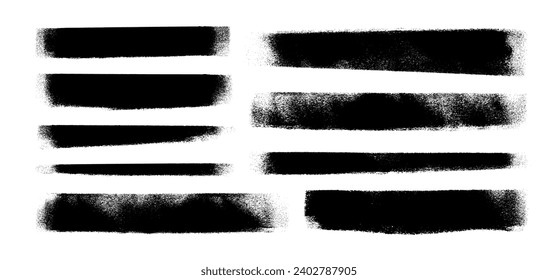 Roller brush strokes with soft edges collection. Brush drawn grunge smears. Horizontal bold smears with straight edges. Dirty distress texture banners. Abstract thick ink lines.