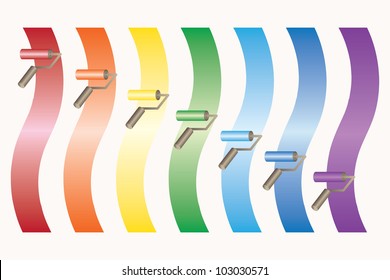 Roller brushes with colors pains of rainbow