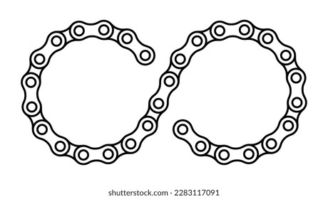 Roller chain links icon. Motorcycle or bicycle chain. Symbol of mechanisms or machines.