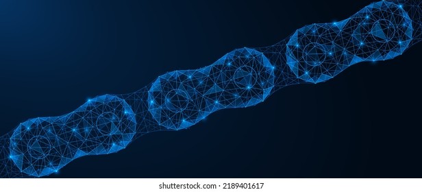 Roller chain. Polygonal design of interconnected lines and points. Blue background.