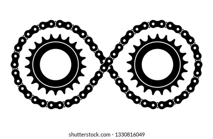 Roller chain, sprocket wheel and infinity symbol. Silhouette vector