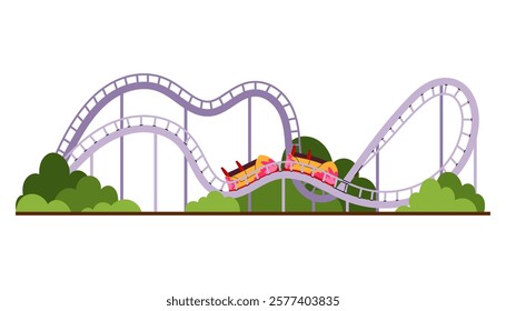 Roller coaster. Amusement park. Extreme attraction. Flat illustration isolated on a white background.