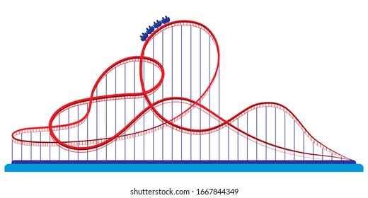 Roller coaster in amusement park. Illustration in flat style isolated on white background.