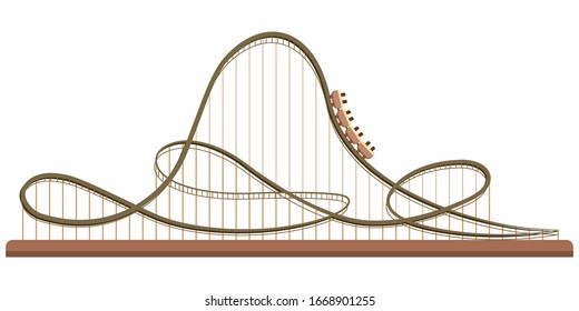 Roller coaster in amusement park. Illustration in flat style isolated on white background.