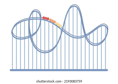 Monstruo de montaña rusa en el parque de atracciones. Ilustración plana del vector 