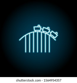 Icono de neón azul de montaña rusa. Línea delgada simple, contorno vectorial de iconos de diversión para ui y ux, sitio web o aplicación móvil
