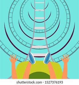 Roller coaster bottom view. Children's attraction. Adrenaline. Thirst for speed and fun. Editable vector illustrations