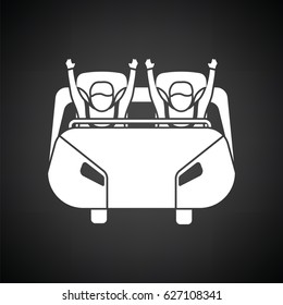 Roller coaster cart icon. Black background with white. Vector illustration.