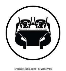 Roller coaster cart icon. Thin circle design. Vector illustration.