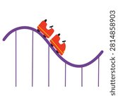 Roller coaster carts going down a curved track at a carnival, representing fun, entertainment, and amusement park rides