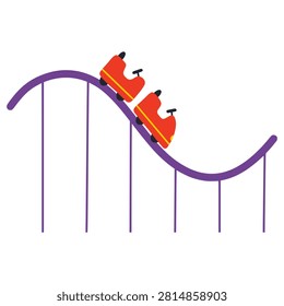 Roller coaster carts going down a curved track at a carnival, representing fun, entertainment, and amusement park rides