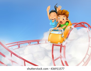 Roller coaster in the clouds, vector background