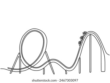 Roller coaster drawn in one line. Fun with adrenaline and speed. Abstract illustration with attraction isolated on white background.