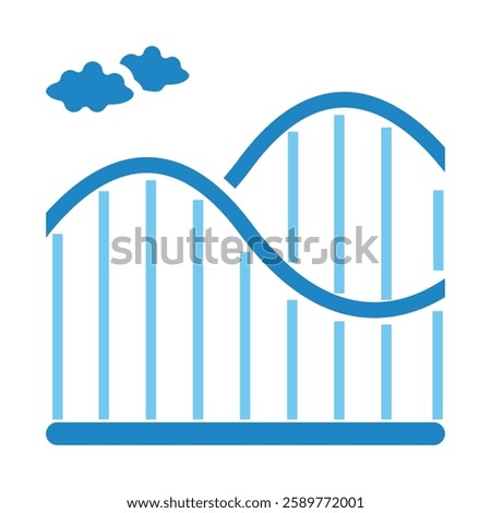 Roller Coaster dual tone blue color, mini illustration icon. use for modern concept, print, UI, UX kit, web and app development. Vector EPS 10, related to entertainment, festival, funfair and hobbies.