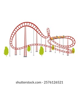 Roller coaster in flat design. Amusement park extreme attraction with loop. Vector illustration isolated.